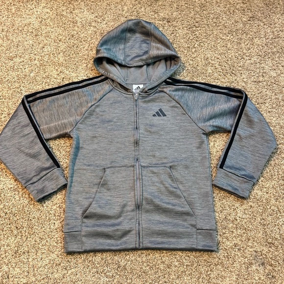 adidas Other - Adidas Gray Zip Up Hoodie Boys Size M 10/12 Black Striped Sweatshirt